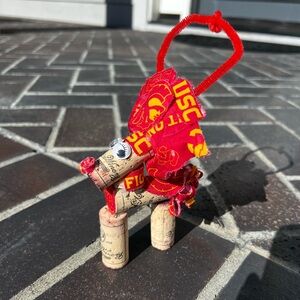 Handmade USC Cork Reindeer Ornament